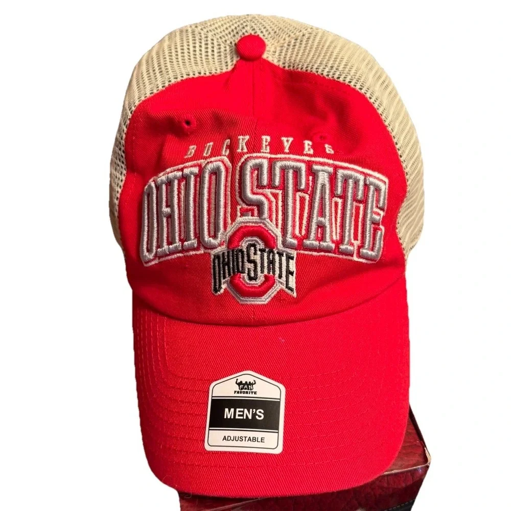 New Mens Fan Favorite Red Ohio State Buckeyes Adjustable Hat One‎ Size Trucker